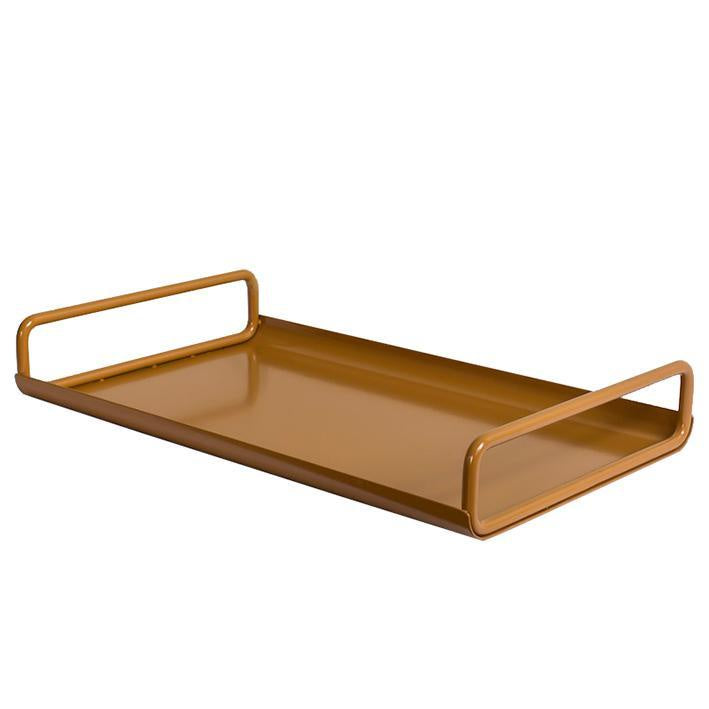 Metal tray with handles toffee