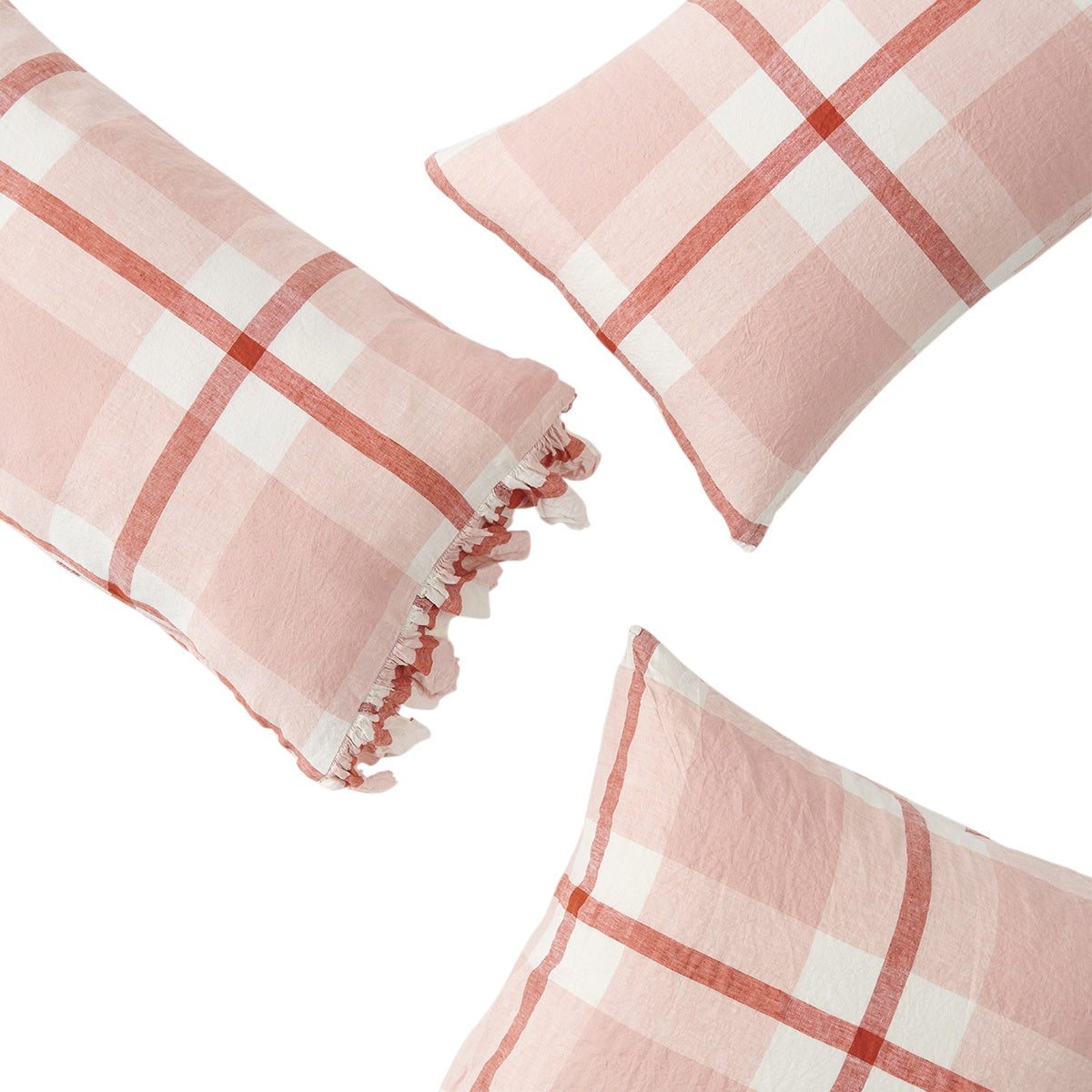 SOW floss check linen pillowcases with ruffle