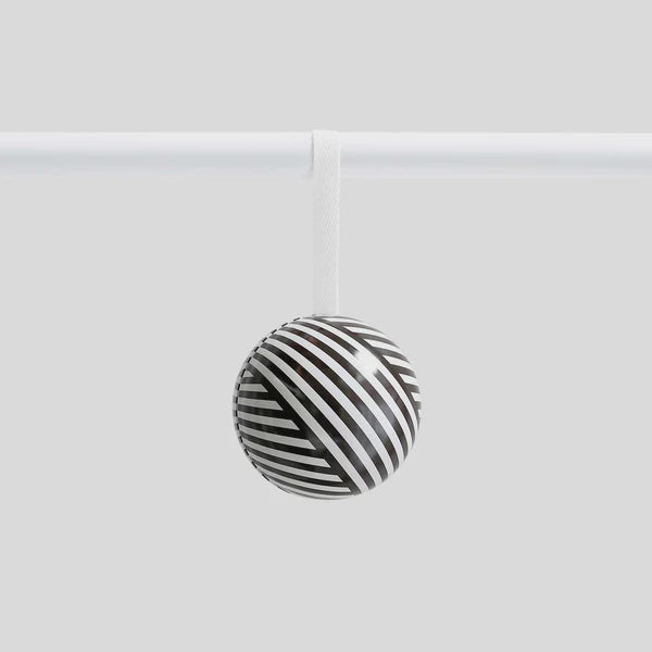Xmas tin bauble black & white stripes