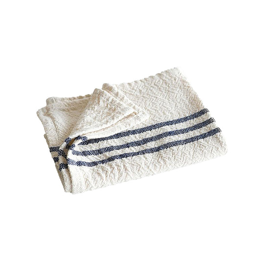 Small cotton towel natural with charcoal stripes
