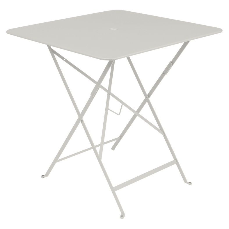 Classic outdoor folding bistro table with softened square edges, made in France by the iconic French brand, Fermob.  The Bistro table is designed to remain outdoors and is fully weather resistant.  Contemporary and compact the square table looks great paired with matching Bistro folding chairs.   Lending itself to more angular environments - be that a balcony, front porch or small deck, 