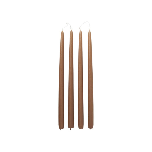 Broste set of 4 tall taper candles 38cm mocca