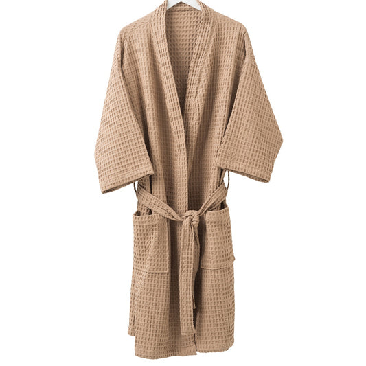 Waffle organic cotton dressing gown latte