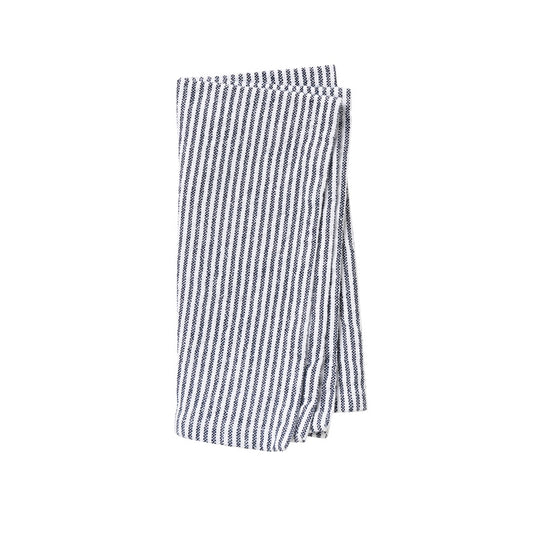 Striped washed cotton tea towel navy