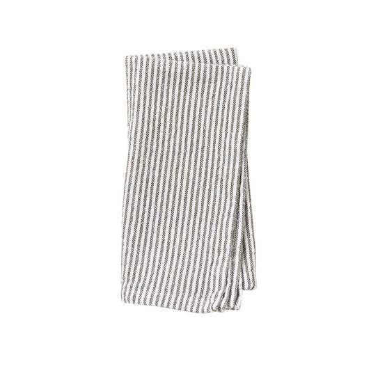 Striped washed cotton tea towel olive