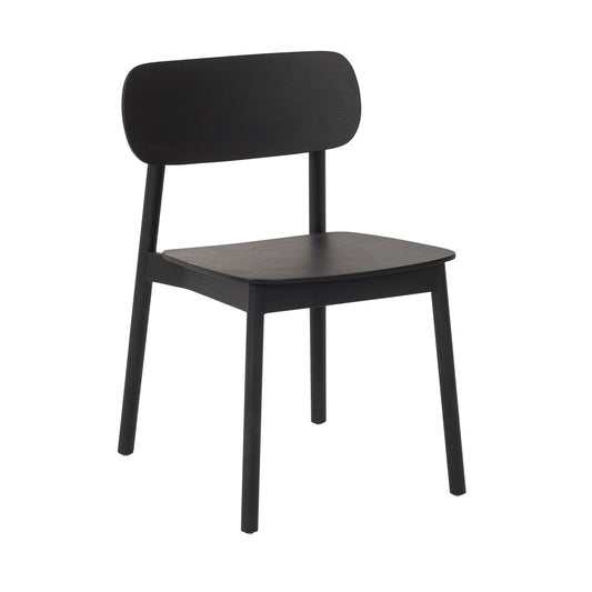 The stylish yet classic Radial dining chair boasts a timeless aesthetic with its softly rounded edges.  The chair works as a statement standalone piece, or pair with the Radial dining table to complete the look.  Made with solid American oak wood with a clear matte lacquer.  Colour: black  Dimensions: 55cm wide x 50cm deep x 75cm high