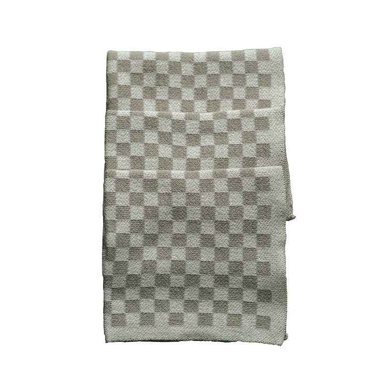 Set of 3 cotton cloths taupe check