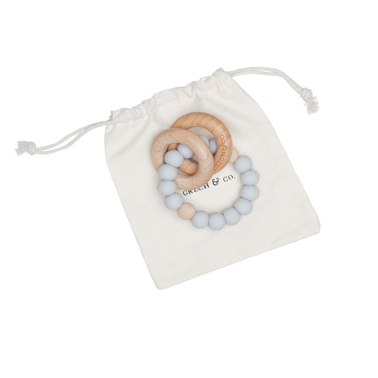 Wooden teething ring and rattle glacier blue
