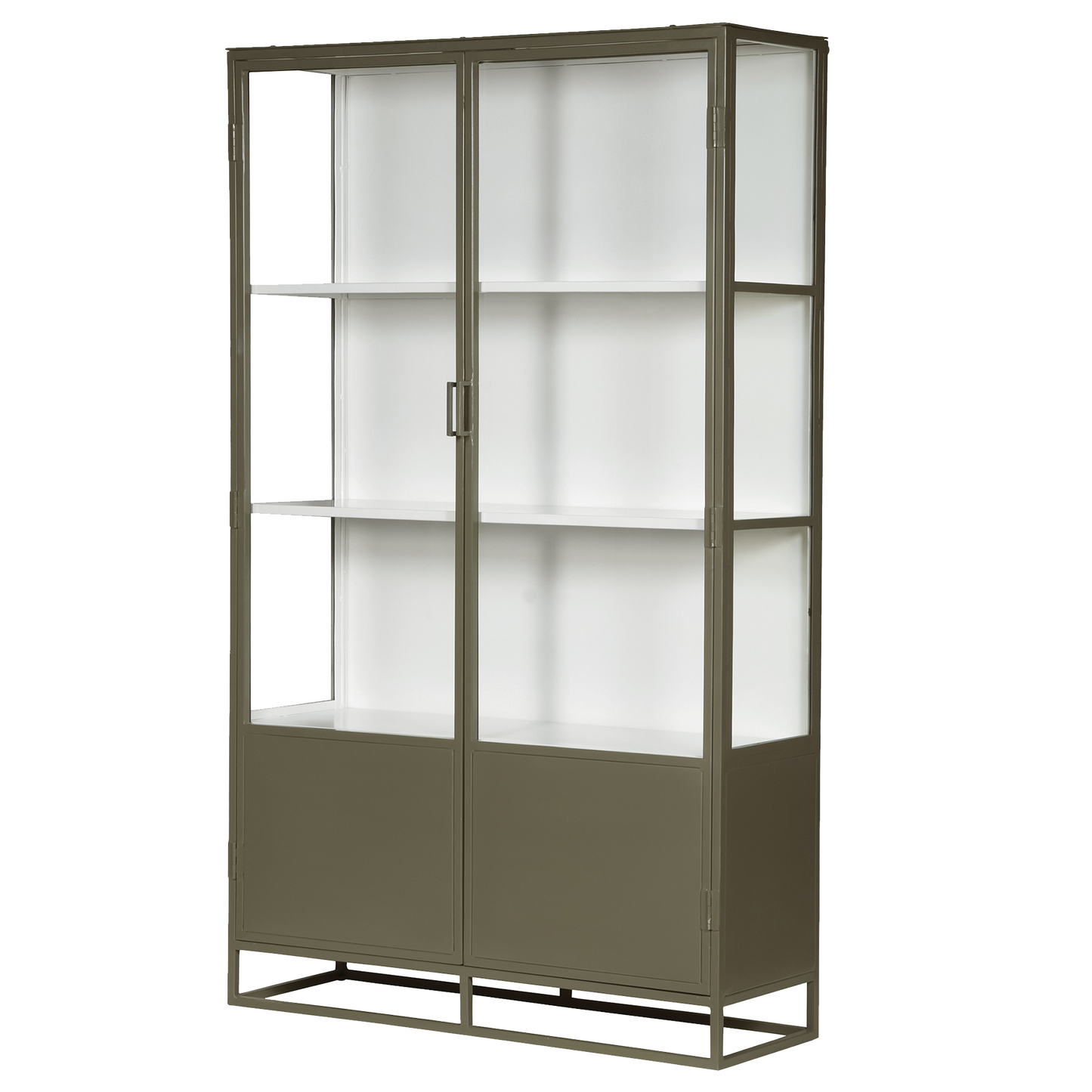 Metal double door glass cabinet 200cm olive