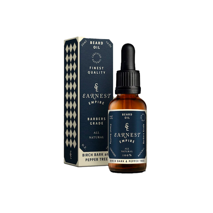 Earnest Empire beard oil is blended from natural oils that ensure the health and vitality of your skin and beard. Camelia and Abyssinian oils with anti-ageing antioxidants will leave your skin feeling hydrated and smooth. Made in NZ.  To use, apply several drops of beard oil into the palm of the hand and massage into a damp beard.  Size: 30g