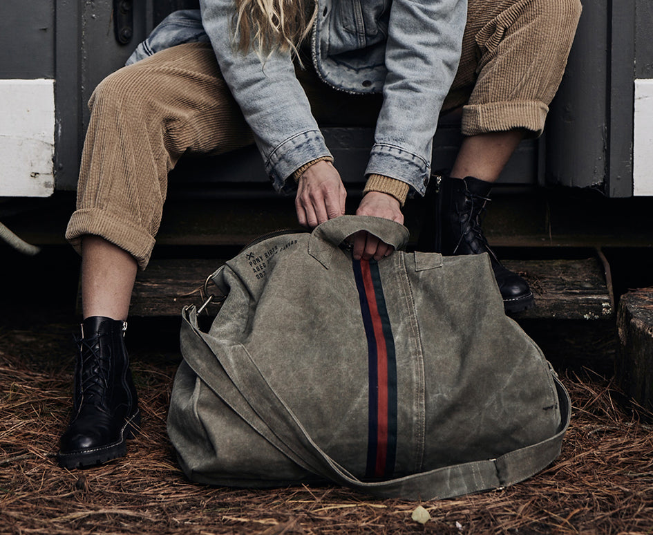Pony rider recycled truck canvas overnight bag khaki