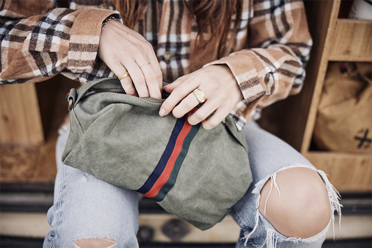 Pony Rider upcycled canvas toiletry bag khaki