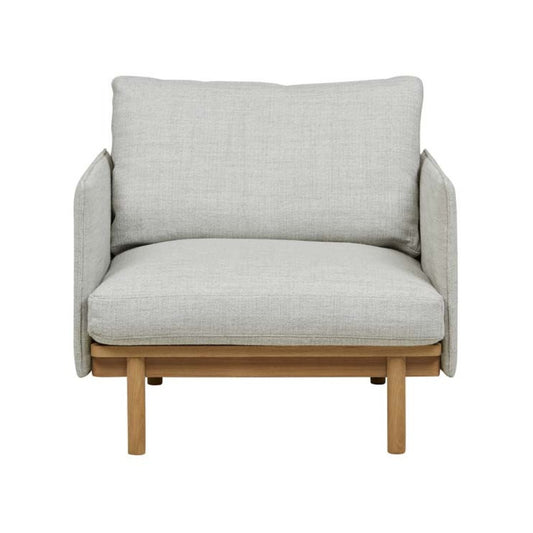 Pensive upholstered chair with oak frame pale grey