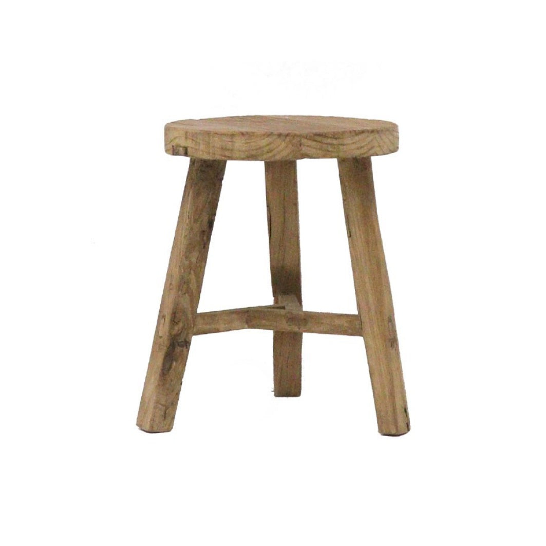 Round reclaimed elm wood stool