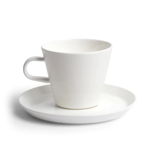 A fine, light saucer to match the 170mls or 270mls Roman cup.   The saucer is made from magnesium porcelain, giving these cups a similar feel to bone china, while still remaining durable.  Dimensions: 15cm diameter  Colour: white  Dishwasher safe.