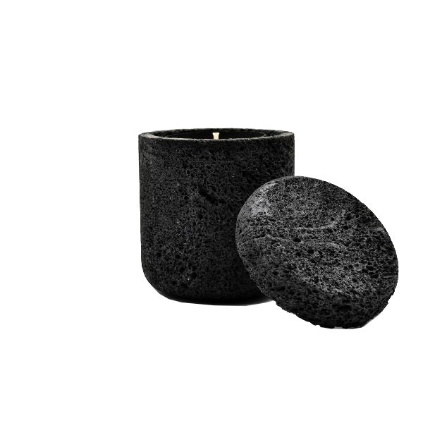 A stunning bespoke candle created with raw black volcanic rock.   Hand-poured with natural coconut and soy wax, fragranced with an alluring scent.  Size: 100g  Burn time: 30 hours