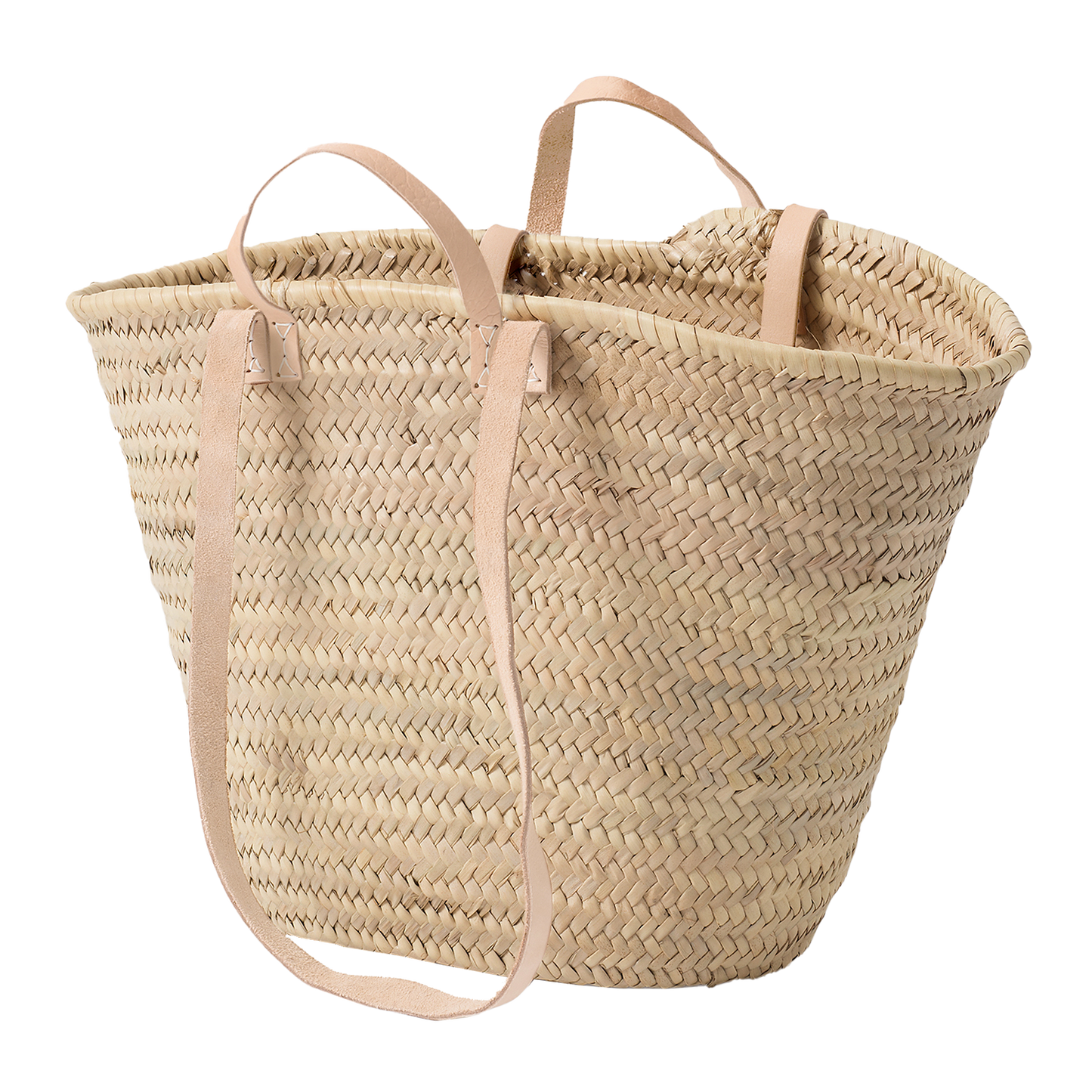 Moroccan shopper basket with long & short leather handles