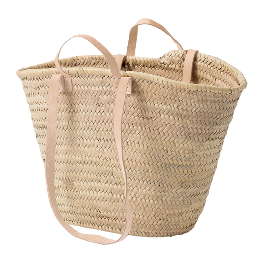 Moroccan shopper basket bag with long & short leather handles