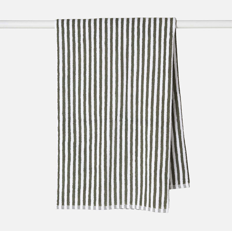Wide stripe cotton bath towel range olive
