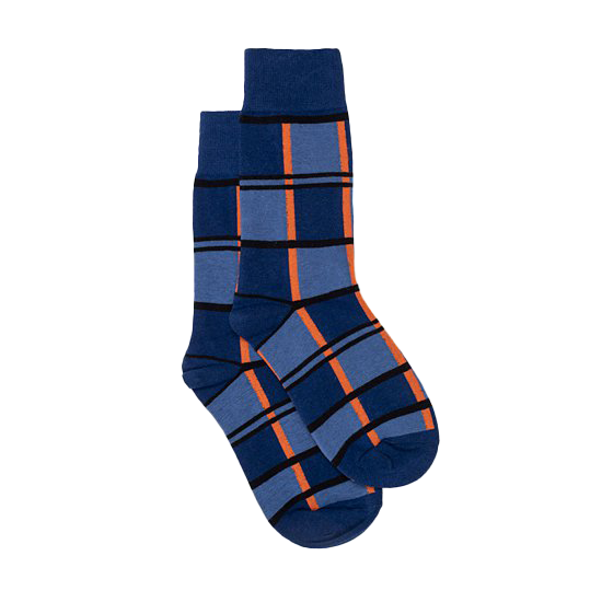 Plaid check socks blue & orange