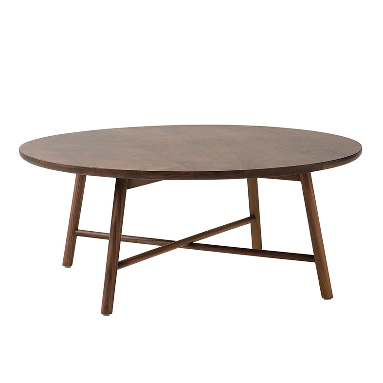 Round walnut wood coffee table 95cm