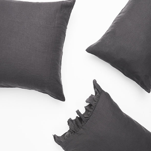 SOW charcoal linen pillowcase set with ruffle