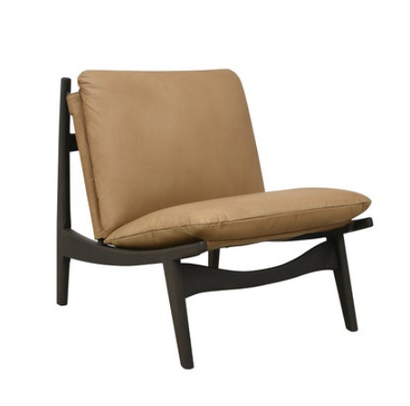Beautiful contemporary leather chair featuring contrasting carbon wood frame.  Hand crafted in Romania using exquisite, geniune buffalo leather. Tanned and hand coloured in italy, the leather is thick, rich and full of character.  Colour: beige (corda)  Dimensions: 75cm high x 59cm wide x 78cm deep, seat height 40cm 