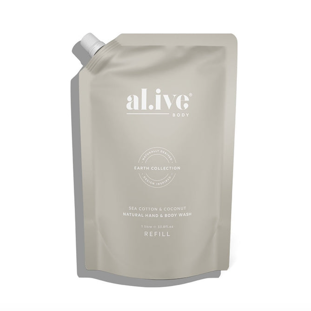 Al.ive hand + body wash refill sea cotton & coconut 1L