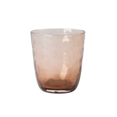 Beautiful hammered brown glass tumbler by Broste Copenhagen that is the definition of perfect imperfection.   Every piece is handmade and completely unique, and will vary in colour, size and thickness. The collection is focused around accentuating the artisan feel, expressed through the hammered surface of the products. These items have a certain mysterious way of reflecting the light, granting them a compelling allure.   Dimensions: 9cm wide x 9.5cm high, 6cm wide at base