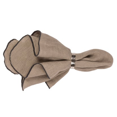 Add a touch of elegant style to your table setting, with these quality eco friendly Gracie linen napkins, from Danish homeware brand Broste Copenhagen.  The napkins are made of 100% linen and feature black overlocked edging.   Dimensions: 45cm square  Colour: taupe