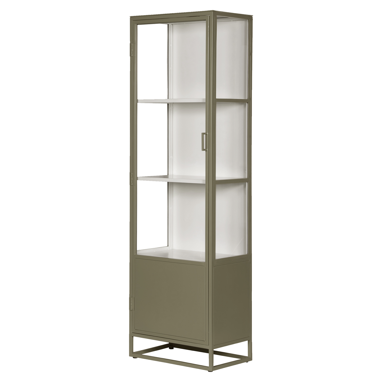 Metal single door glass cabinet 200cm olive