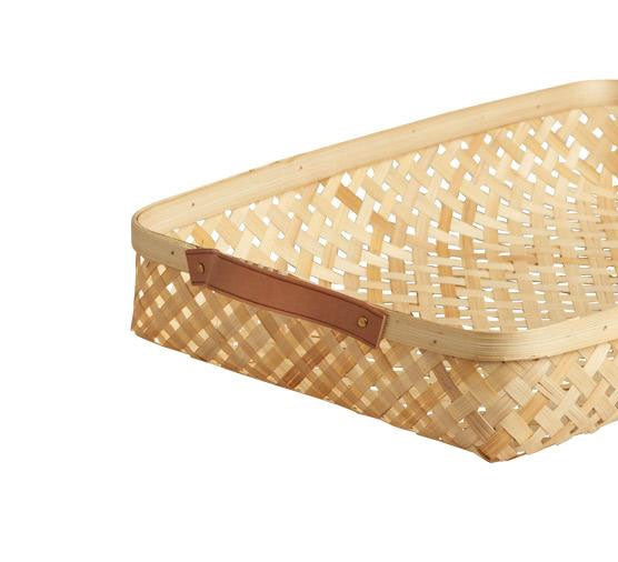 Bamboo basket with leather handles natural 42cm