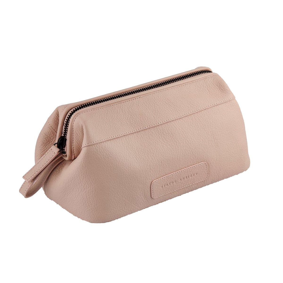 Status Anxiety leather toiletry bag pink