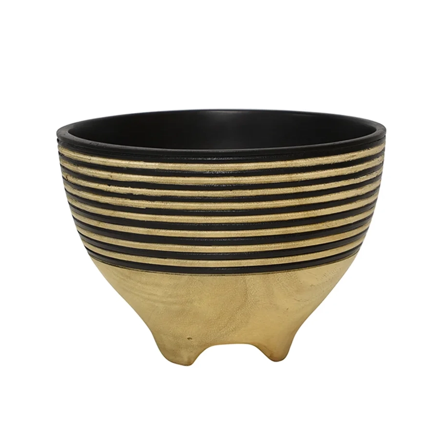Stripe hand-carved mango wood bowl natural 17cm