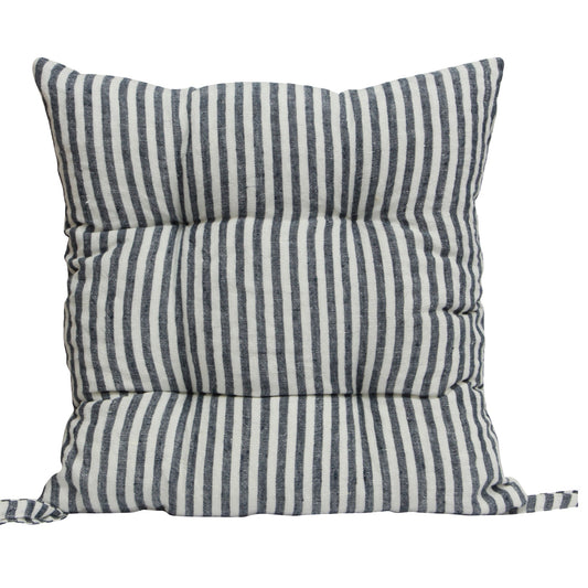 Striped linen chair pad navy