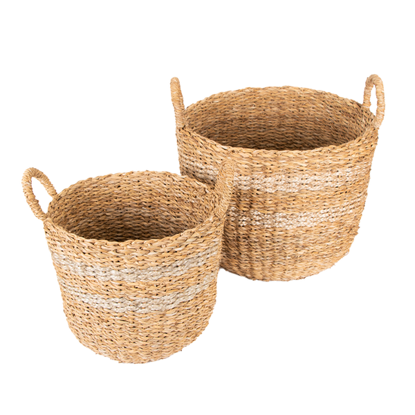 Striped seagrass basket with handle green with envy nz