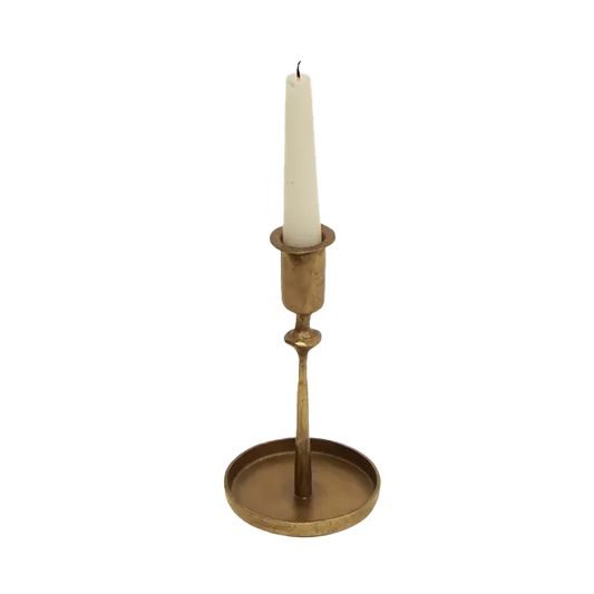 Hand forged candlestick matte brass 18cm high