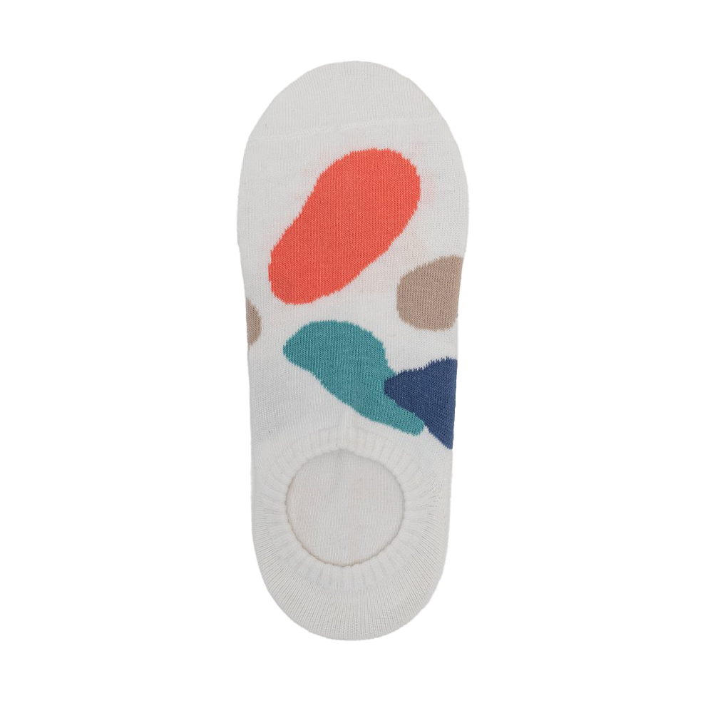 White no show socks with patch print