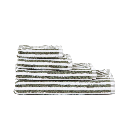 Wide stripe cotton bath towel range olive