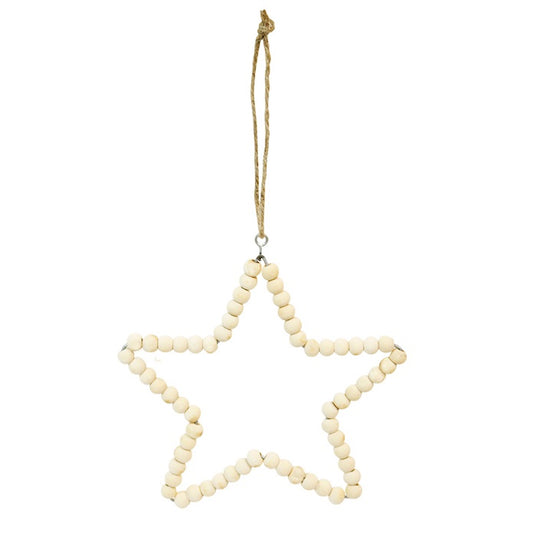 Beaded wooden star hanging decoration 17cm