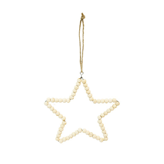Beaded wooden star hanging decoration 13cm