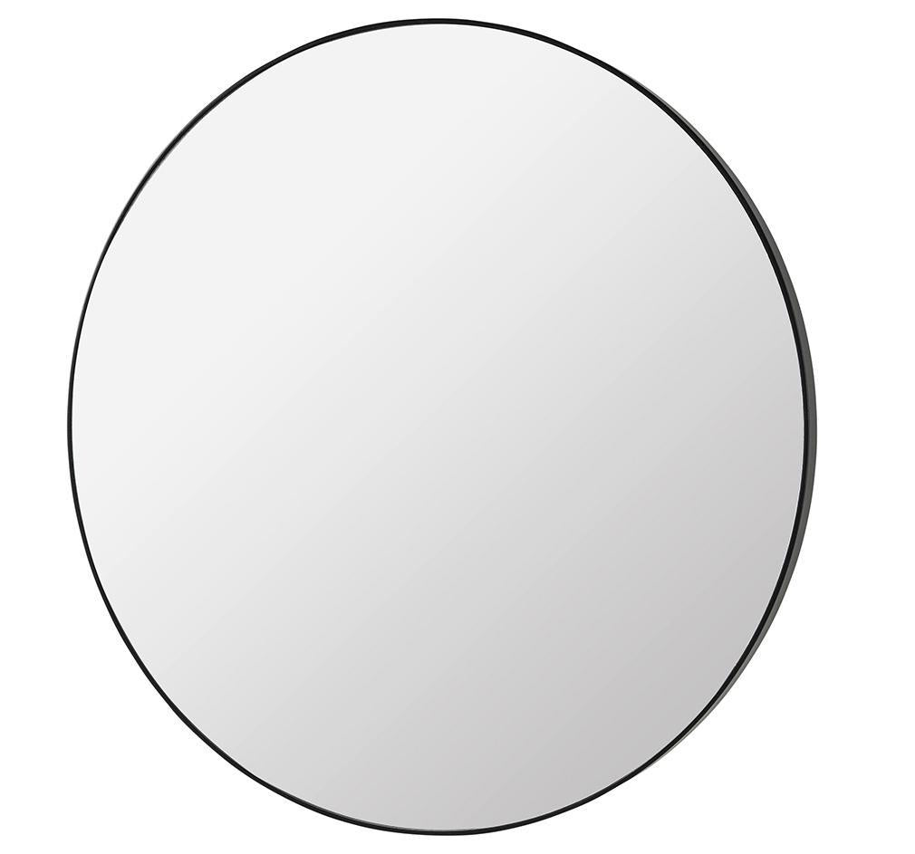 Round wooden sided mirror black 110cm