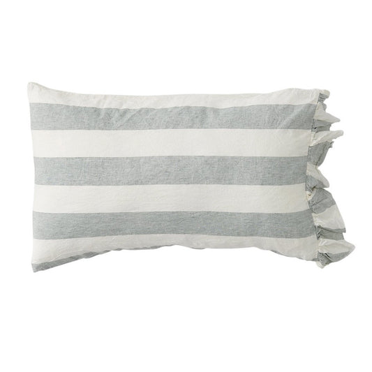 SOW stripe linen pillowcases with ruffle grey