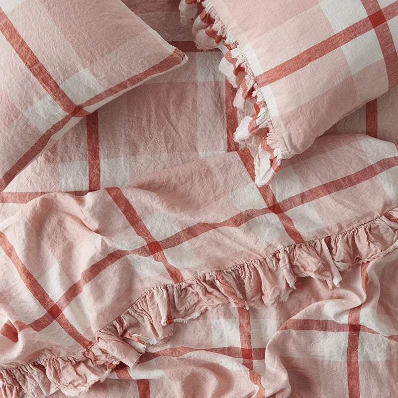 SOW floss check linen pillowcases with ruffle