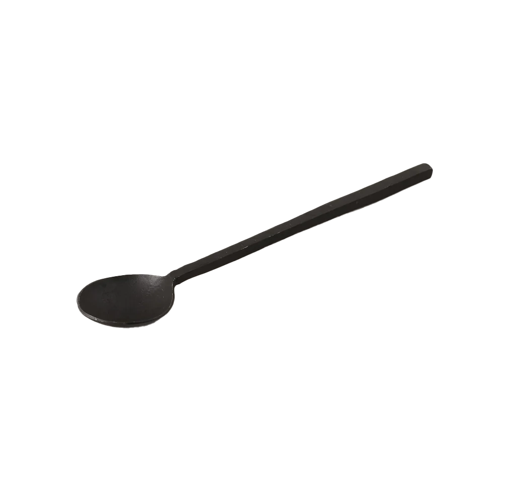 Burnished iron spoon with square handle 13cm black