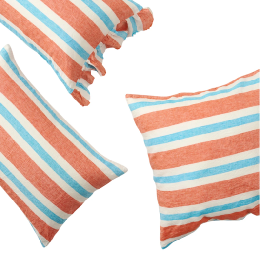 SOW candy stripe linen pillowcases with ruffle