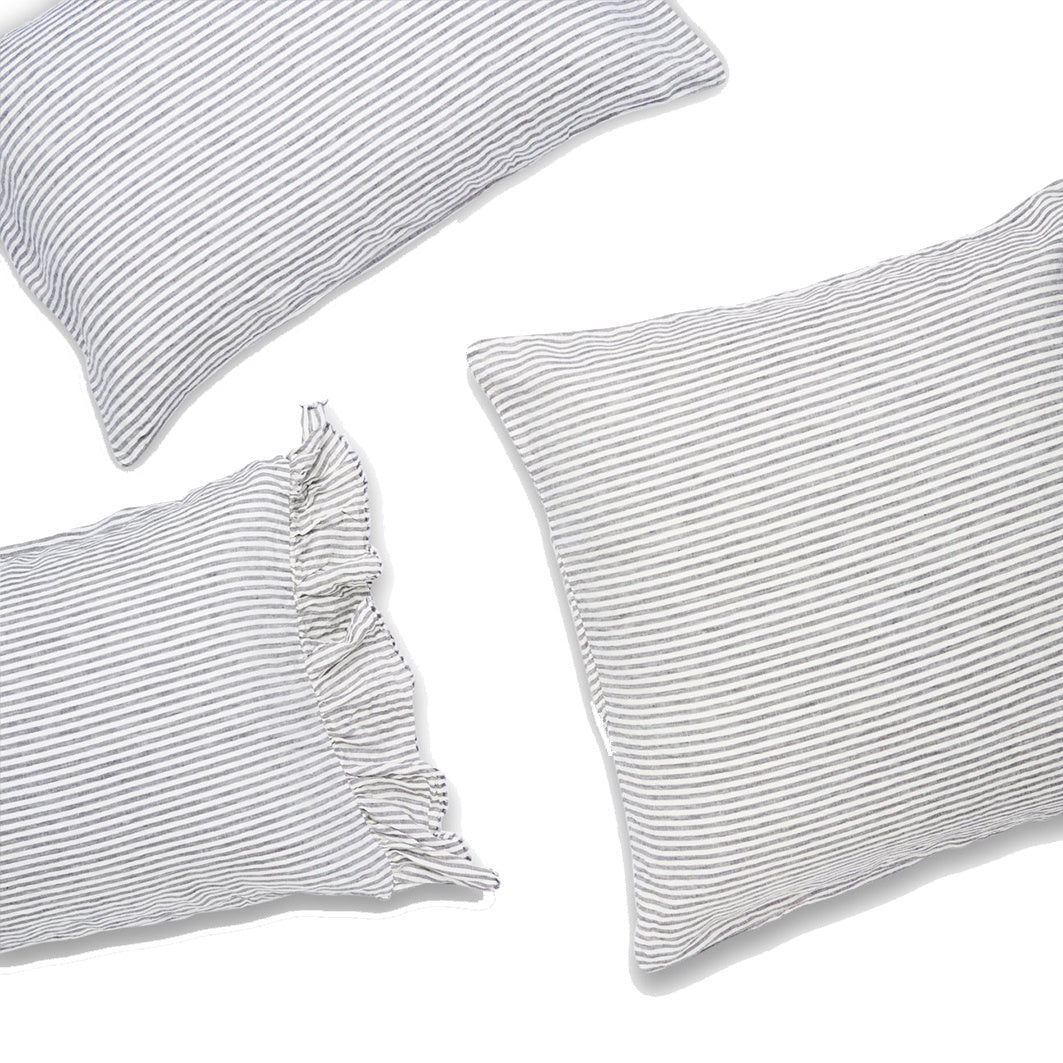 SOW charcoal stripe linen pillowcase set with ruffle