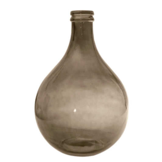 Wonky organic shaped round bottle, made of recycled glass.  Dimensions: 43cm high x 29cm wide