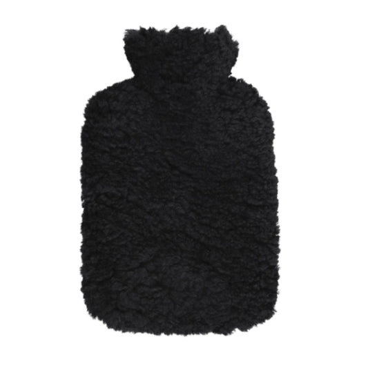 Curly NZ wool hot water bottle black
