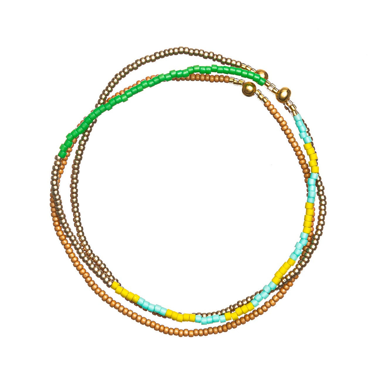 Set of 3 beaded bracelets aqua citron green & gold
